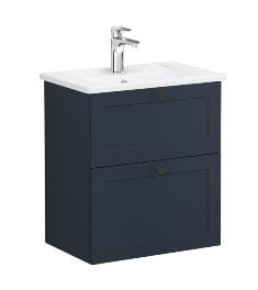 Vitra Root Classic 68664 Lavabo Dolabı, Çift Çekmeceli, 60 Cm, Dar, Mat Lacivert, Köşeli Lavabolu